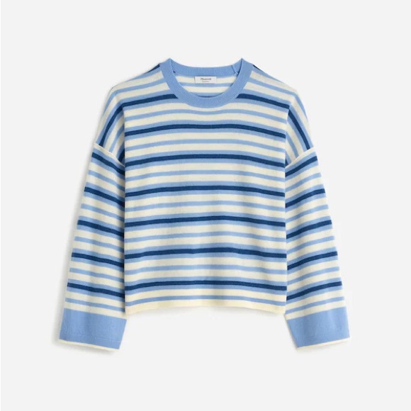 Madewell Sweaters - Madewell Blue and Cream 100% Cashmere Boxy Striped Sweater‎ Size XL